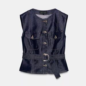 Zara Dark Blue Denim Vest with Belt